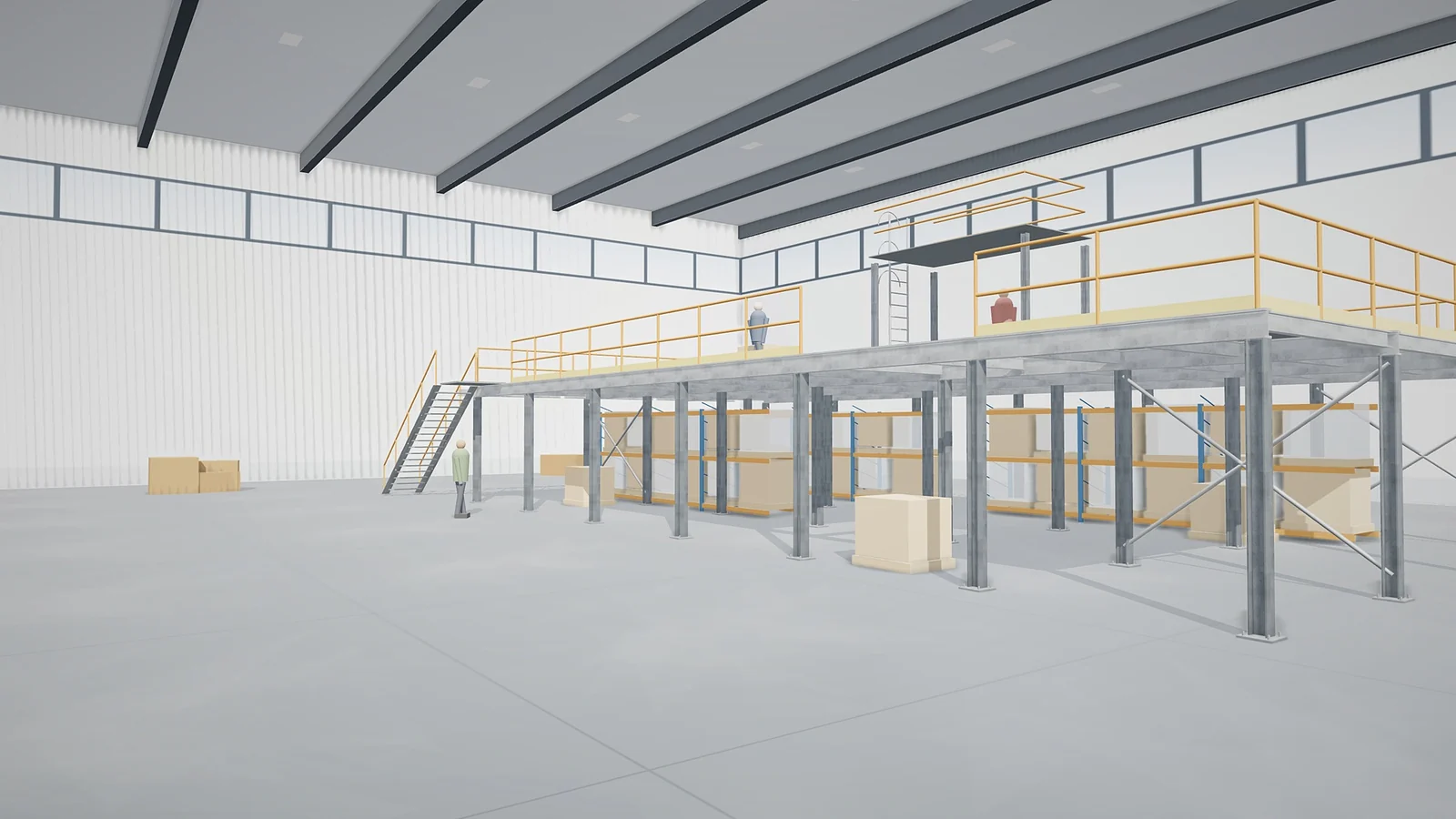 Randare a modelului 3D „Mezanin industrial cu pasarele”, vedere principală