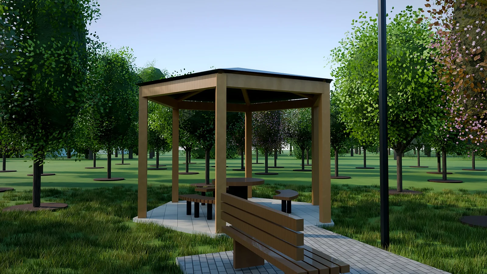 Render of the 3D model “Public park with sports area”, top view